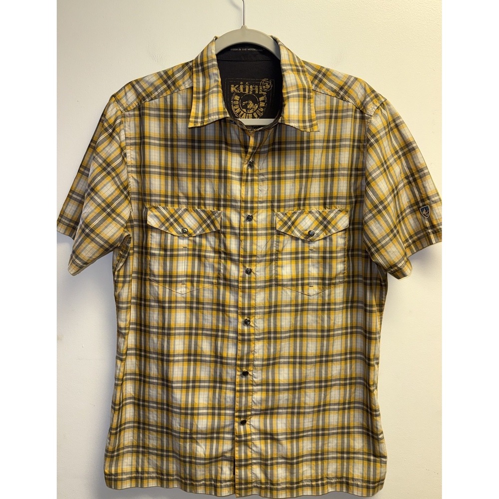 Kuhl Shirt Mens Yellow Plaid Pearl Snap Hiking Camping Shirt  Button Down Medium